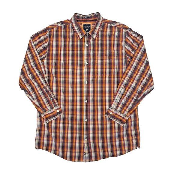 HUDSON NORTH 2-PLY COTTON SHIRT SIZE XL ORANGE PLAID - Picture 1 of 6